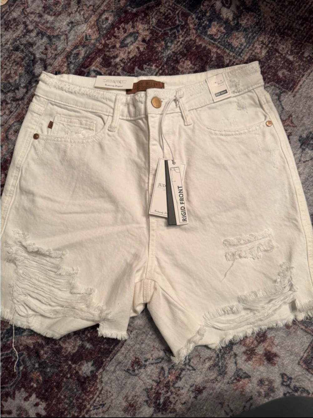 Judy Blue White High Waist Distressed Denim Shorts